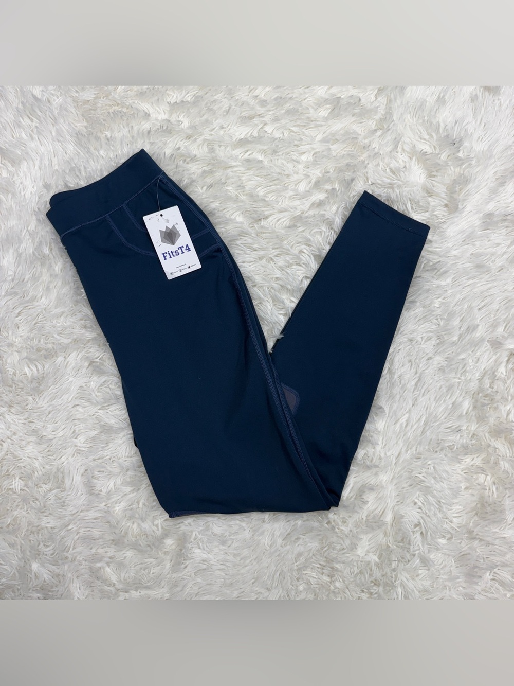 New Women’s XL Blue FitsT4 Knee Patch Horseback Riding Tights Breeches